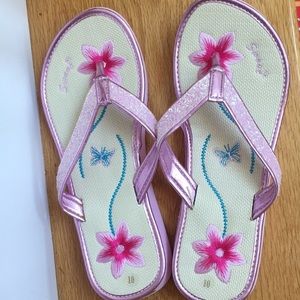 Pink Embroidered Wedge Flip-Flops NWT